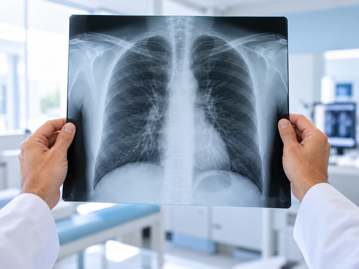 Imagem ilustrativa de profissional examinando uma radiografia de tórax